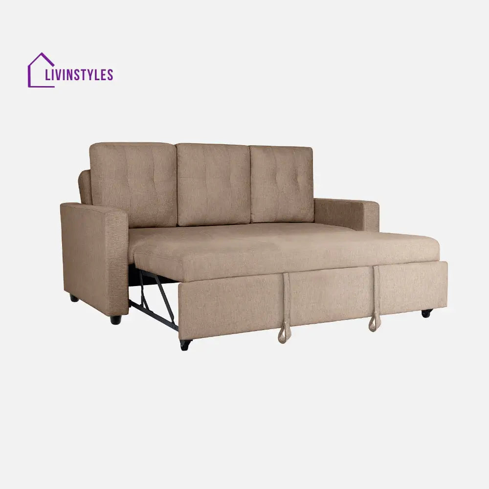 Yeremey Plaster Brown Fabric Sofa cum Bed