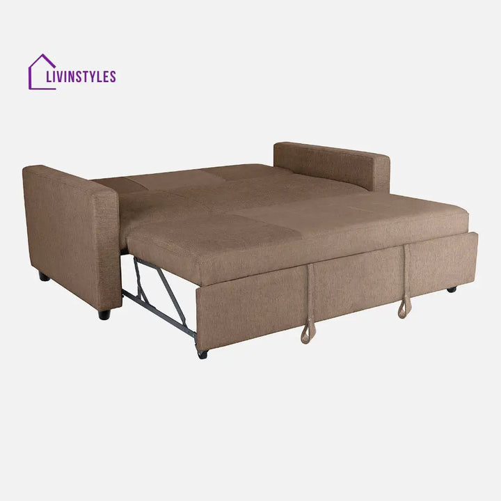 Yeremey Plaster Brown Fabric Sofa cum Bed