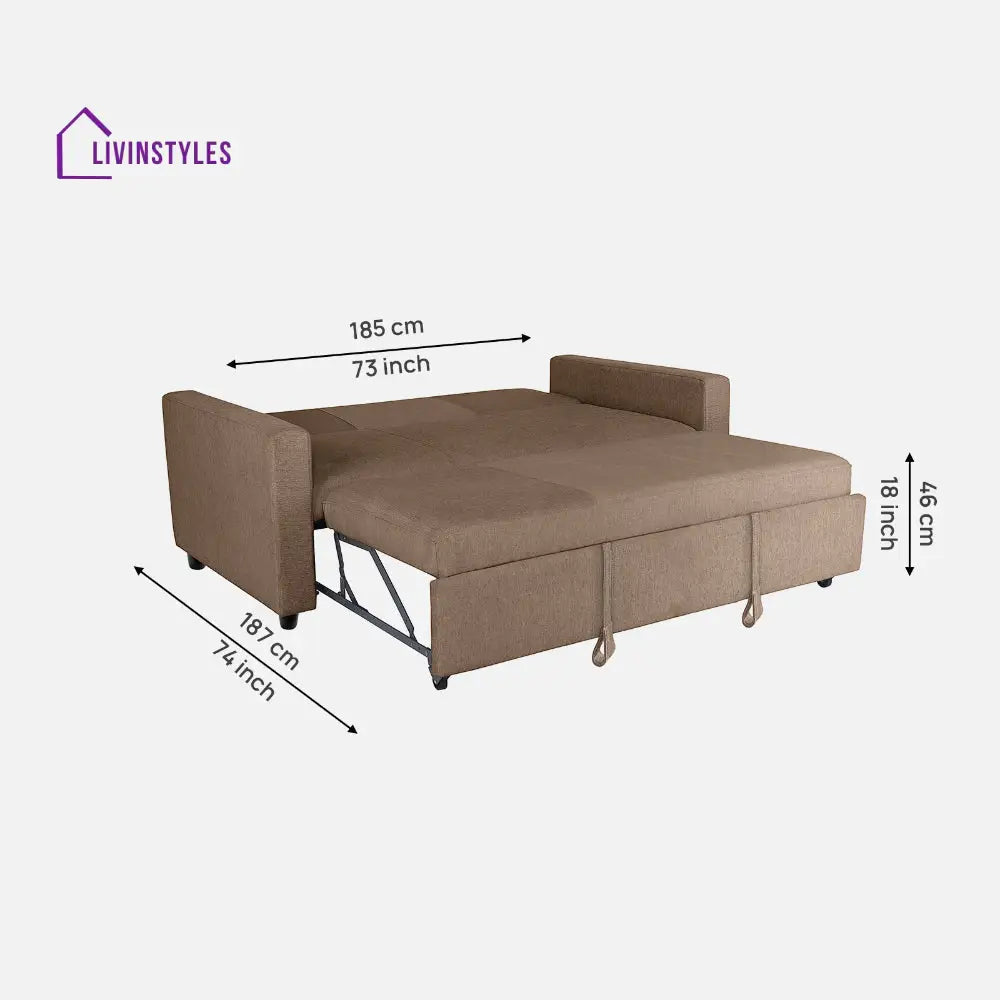 Yeremey Plaster Brown Fabric Sofa cum Bed