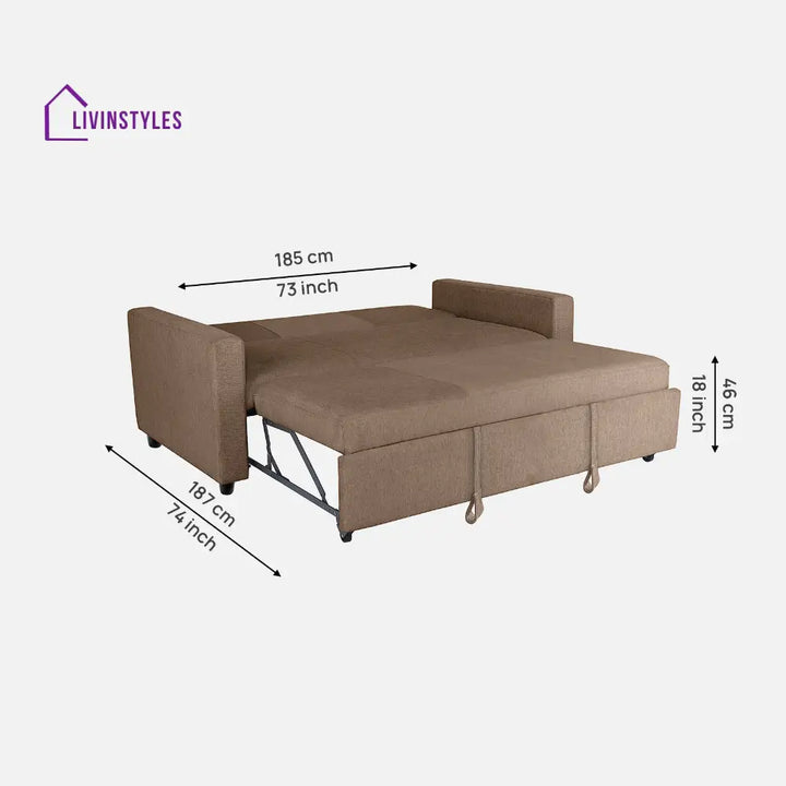 Yeremey Plaster Brown Fabric Sofa cum Bed