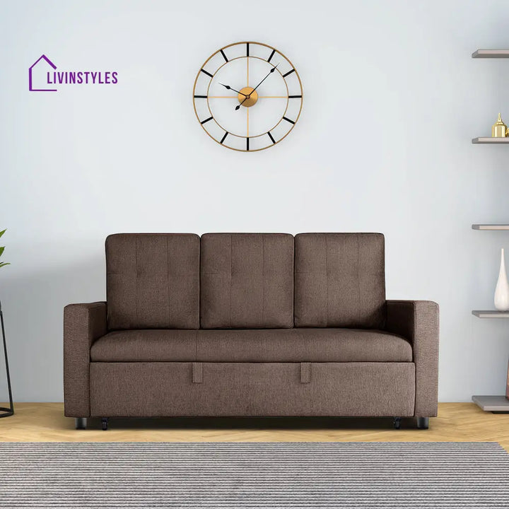 Yeremey Saddle Brown Fabric Sofa cum Bed