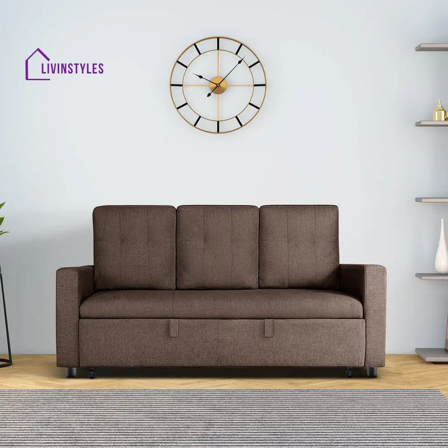 Yeremey Saddle Brown Fabric Sofa cum Bed