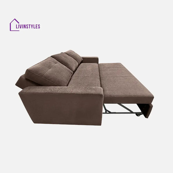 Yeremey Saddle Brown Fabric Sofa cum Bed