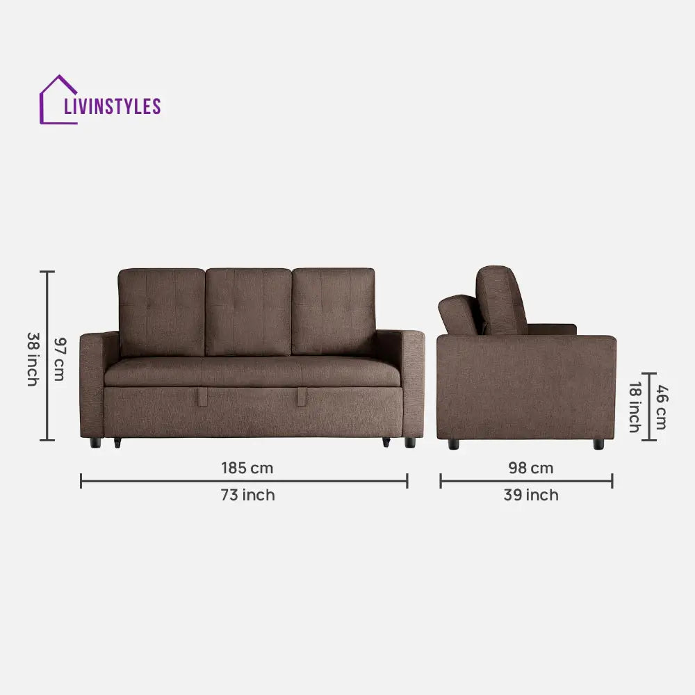 Yeremey Saddle Brown Fabric Sofa cum Bed