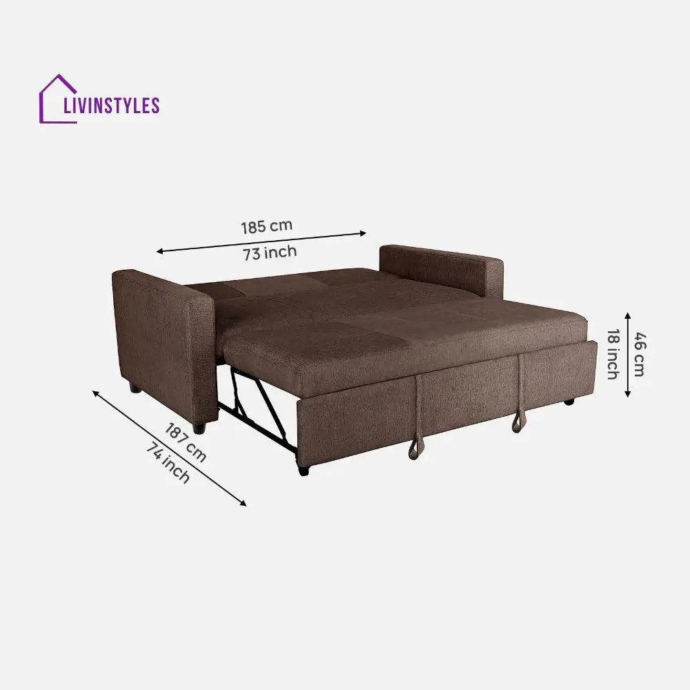 Yeremey Saddle Brown Fabric Sofa cum Bed