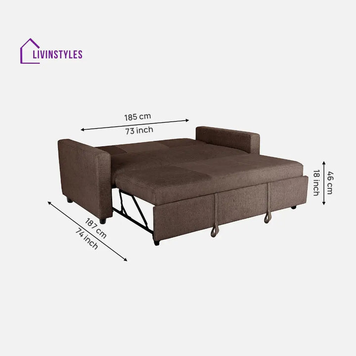 Yeremey Saddle Brown Fabric Sofa cum Bed