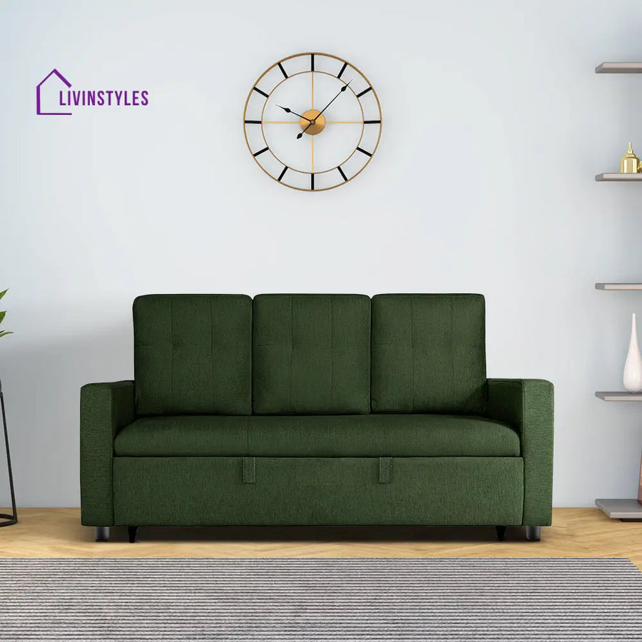 Yeremey Sap Green Fabric Sofa cum Bed