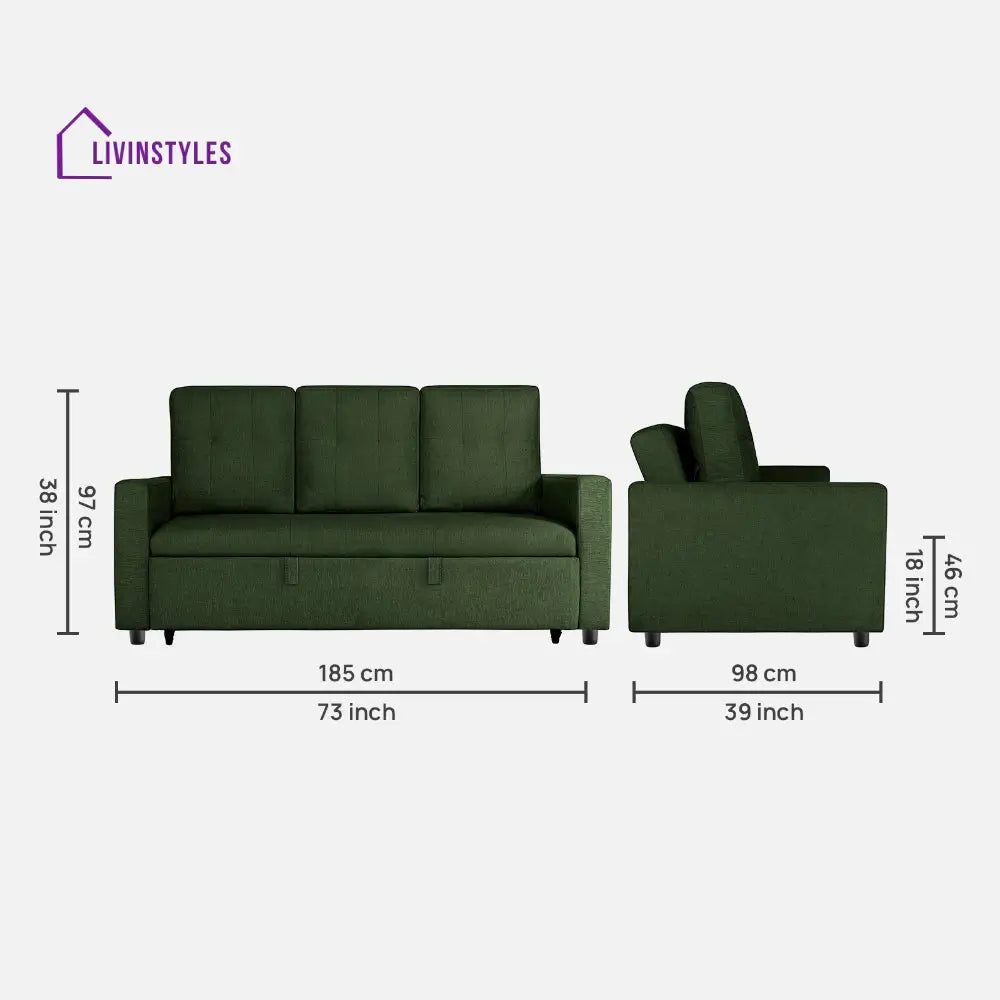 Yeremey Sap Green Fabric Sofa cum Bed