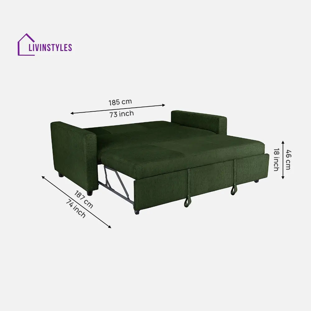 Yeremey Sap Green Fabric Sofa cum Bed