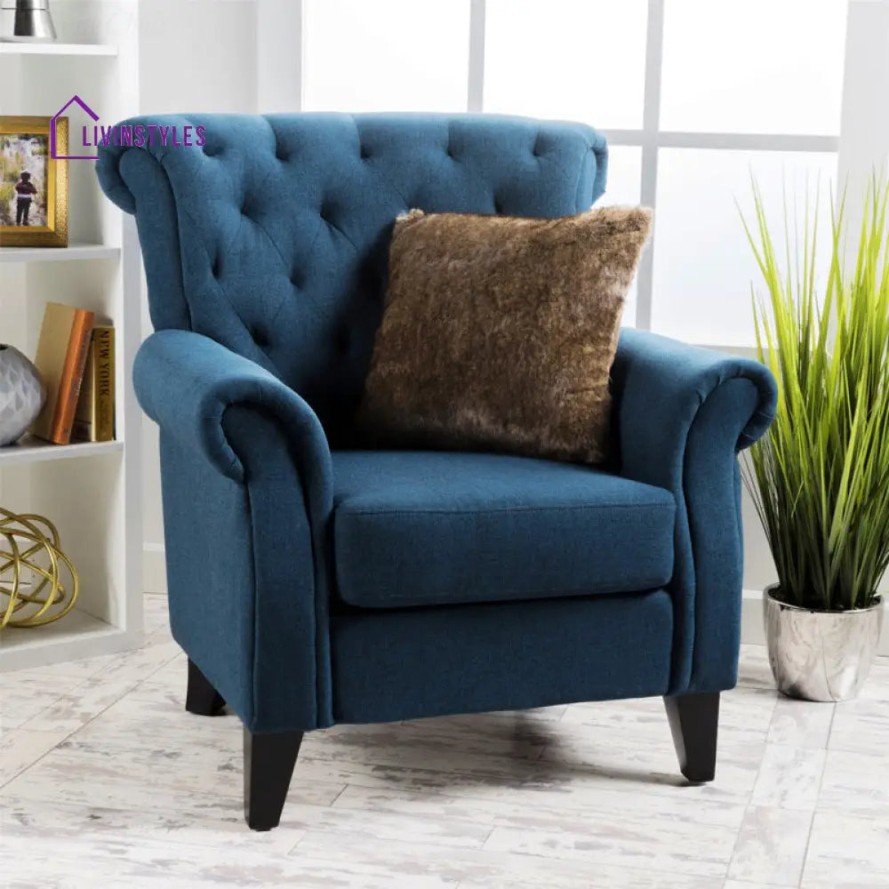 Yutika Solid Wood and Fabric Arm Chair | Living Room Chair | Lounge Chair