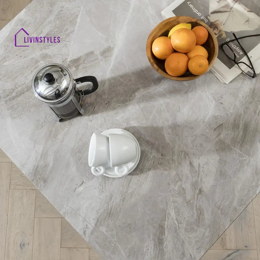 Zlata Small Luxury 4 Seater Dining Set - Grey Ceramic Marble Table - Brown Swivel Chairs Dining Room / Dining Sets