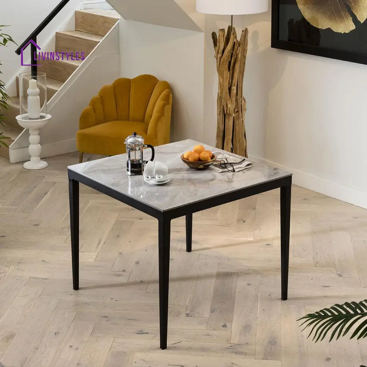 Zlata Small Luxury 4 Seater Dining Set - Grey Ceramic Marble Table - Brown Swivel Chairs Dining Room / Dining Sets