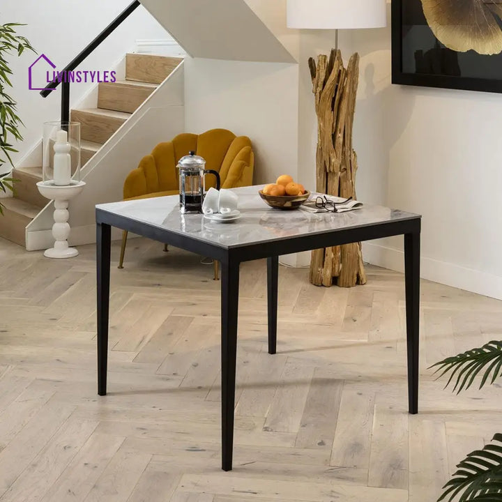 Zlata Small Luxury 4 Seater Dining Set - Grey Ceramic Marble Table - Brown Swivel Chairs Dining Room / Dining Sets