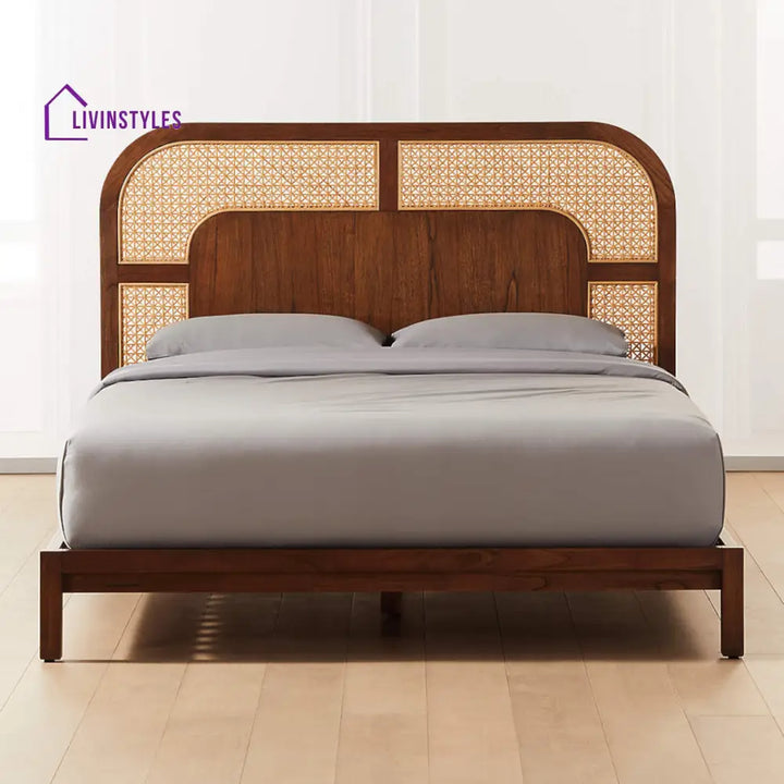 Zorina Sheesham Wood and Cane Weaving Bed without Storage