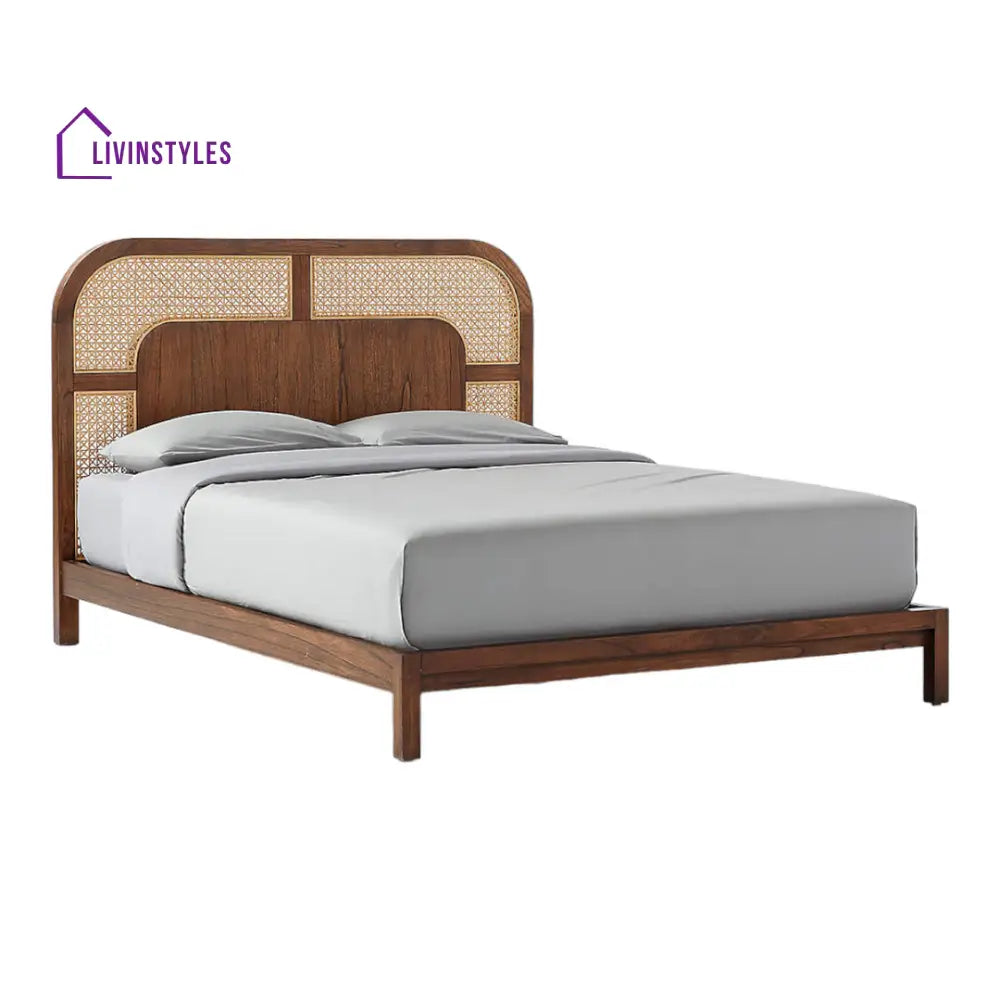 Zorina Sheesham Wood and Cane Weaving Bed without Storage