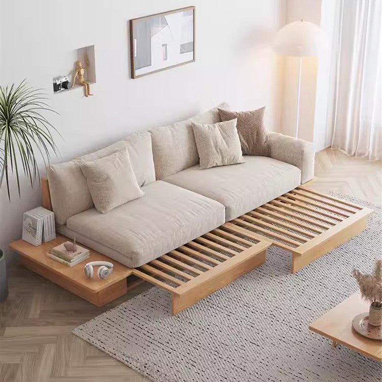 Japandi Solid Wood Sofa Bed with Liftable Armrest Storage Box SOFA BED
