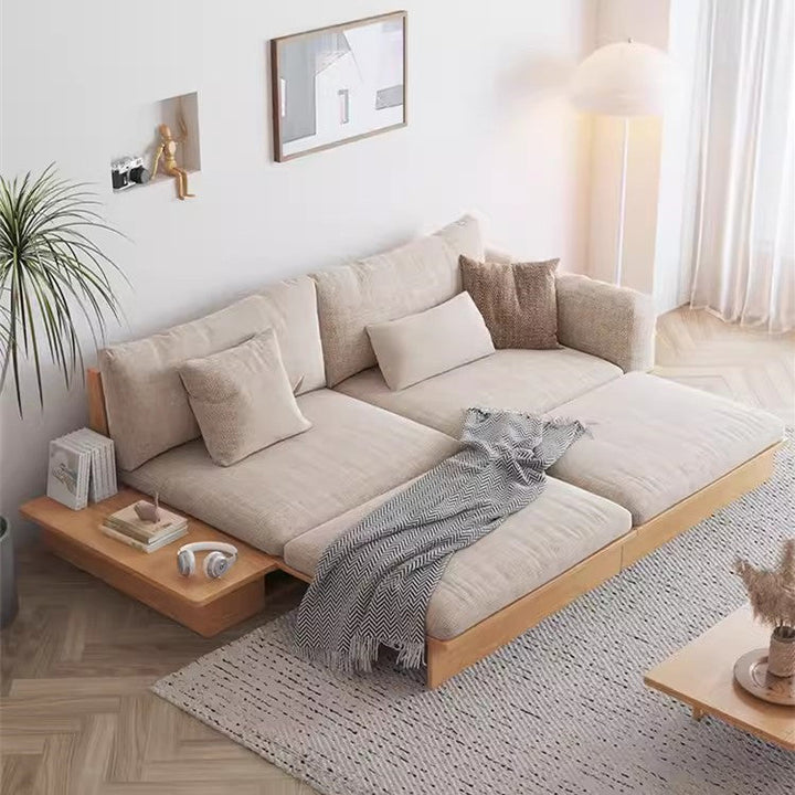 Japandi Solid Wood Sofa Bed with Liftable Armrest Storage Box SOFA BED