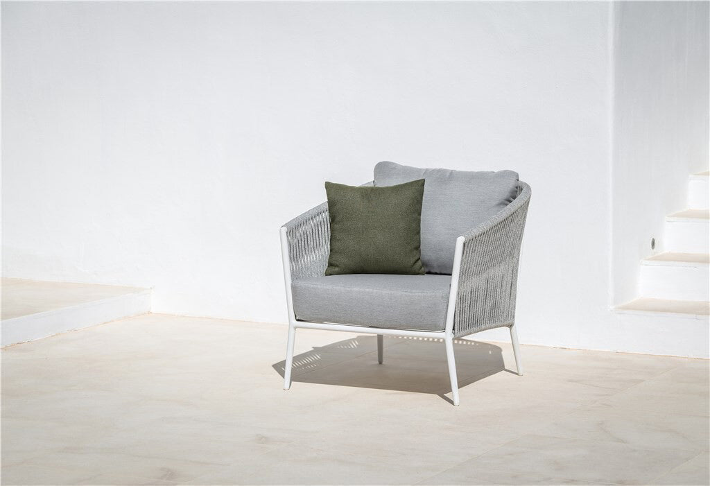 Cosset Outdoor Garden Balcony Sofa Set 2 Seater and 2 Single Seater With 2 Center Table and 1 Side Table Set, Braid & Rope (White + Grey)