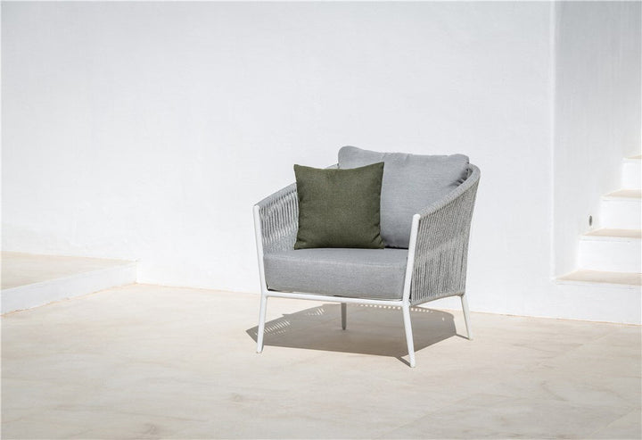 Cosset Outdoor Garden Balcony Sofa Set 2 Seater and 2 Single Seater With 2 Center Table and 1 Side Table Set, Braid & Rope (White + Grey)