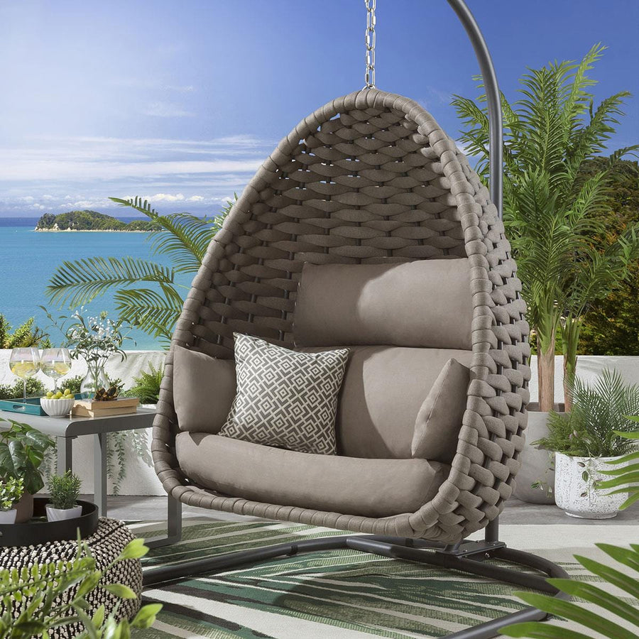 Nevitt Single Seater Hanging Swing With Stand For Balcon Garden (Silk Grey) Braided & Rope - Swings