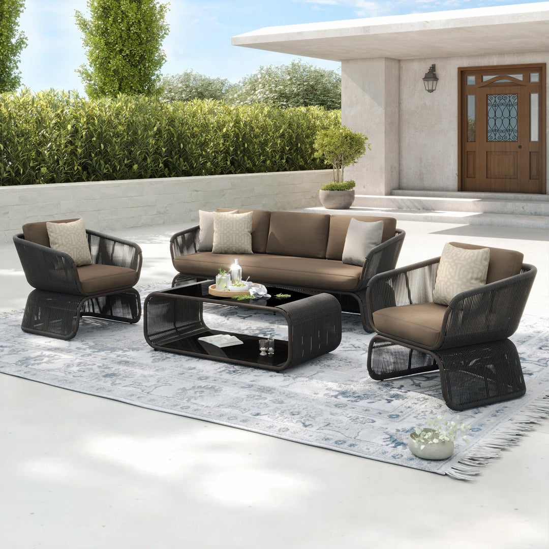 Emidio Outdoor Sofa Set 3 Seater, 2 Single seater and 1 Center Table Braided & Rope