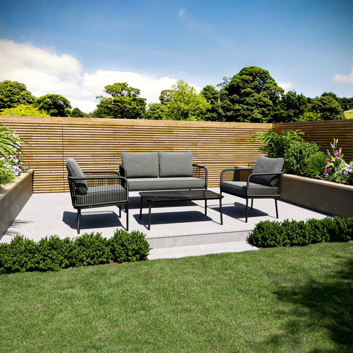 Fletcher Outdoor Garden Balcony Sofa Set 2 Seater, 2 Single seater and 1 Center Table Set Braid & Rope (Dark Grey)