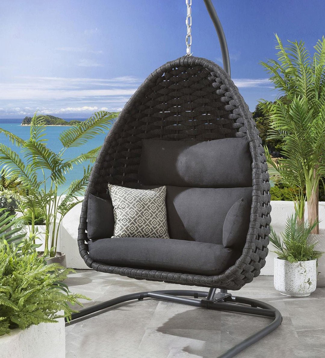 Eurig Single Seater Hanging Swing With Stand For Balcony, Garden (Grey) Braided & Rope