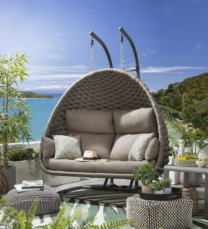Afon Double Seater Hanging Swing With Stand For Balcony Garden Swing (Silk Grey) Braid & Rope - Swings