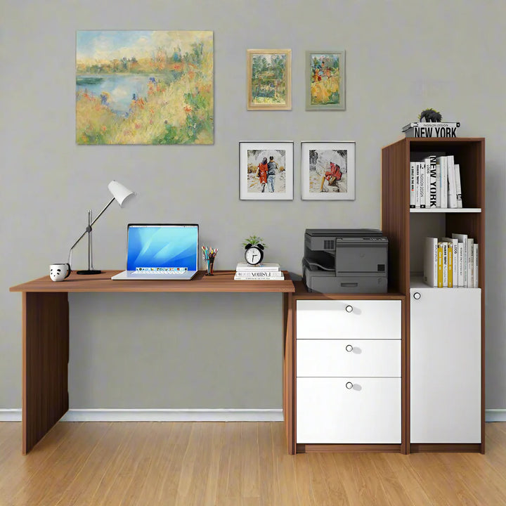 OmkarWood™ NovaSmart Study Desk with Bookshelf and Storage Drawers