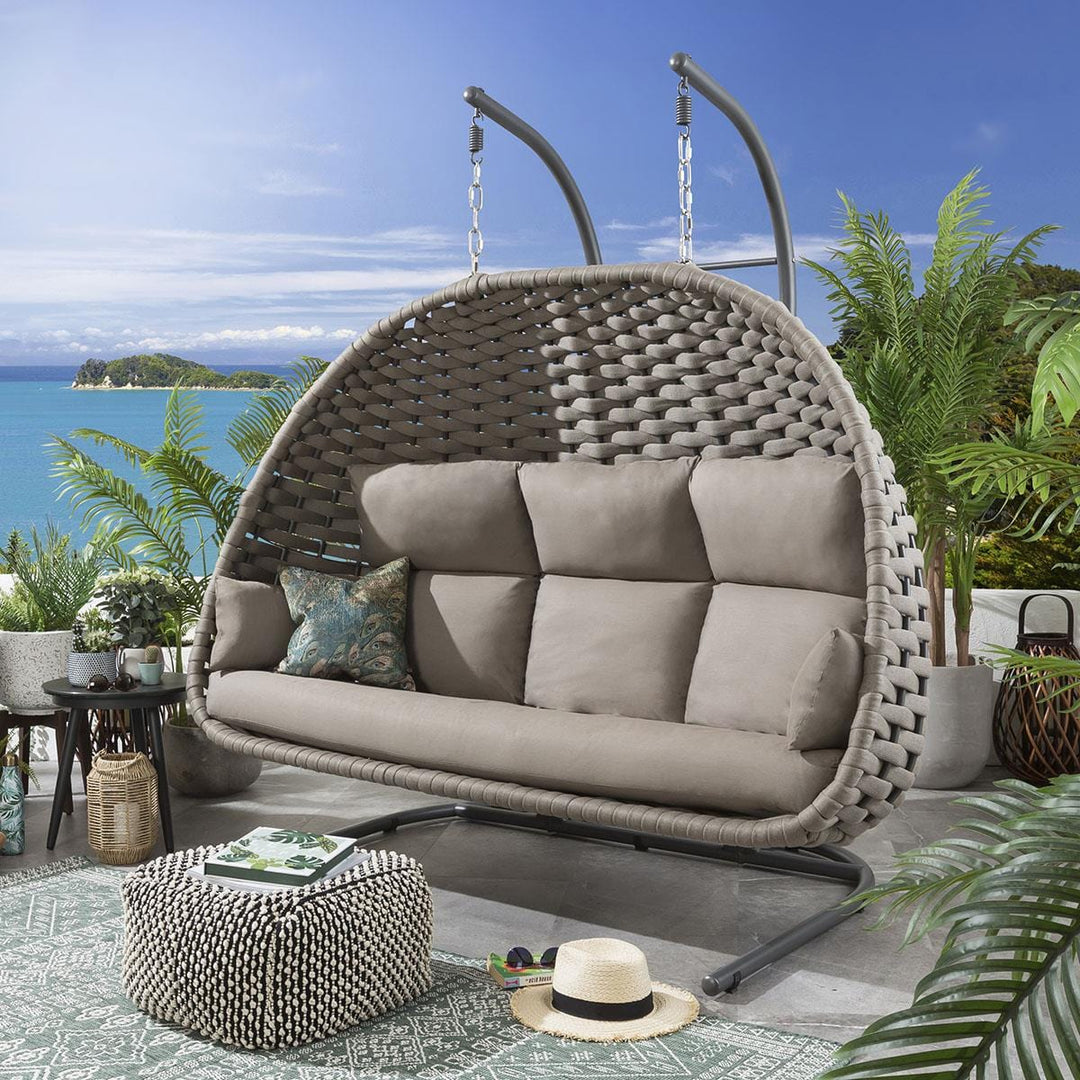 Lace Three Seater Hanging Swing With Stand For Balcony Garden Swing (Silk Grey) Braid & Rope - Swings