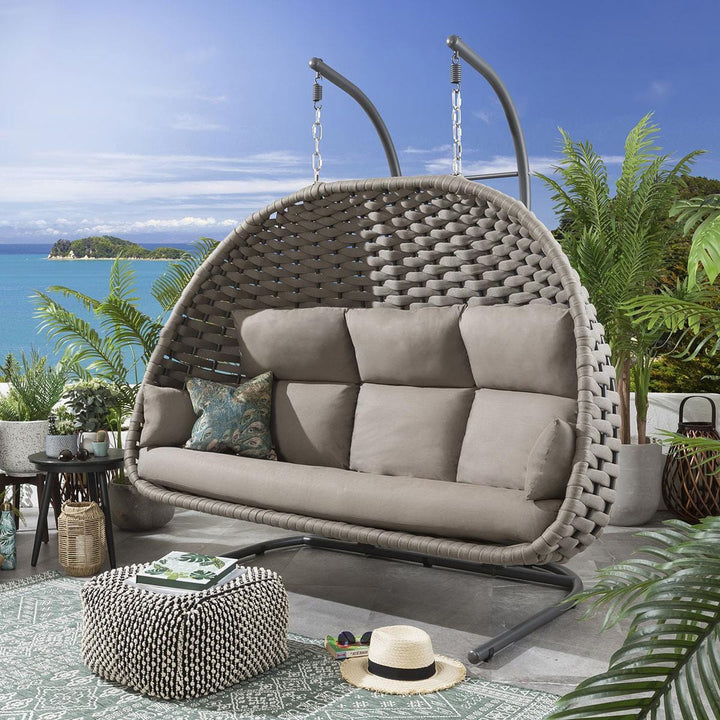 Lace Three Seater Hanging Swing With Stand For Balcony Garden Swing (Silk Grey) Braid & Rope - Swings