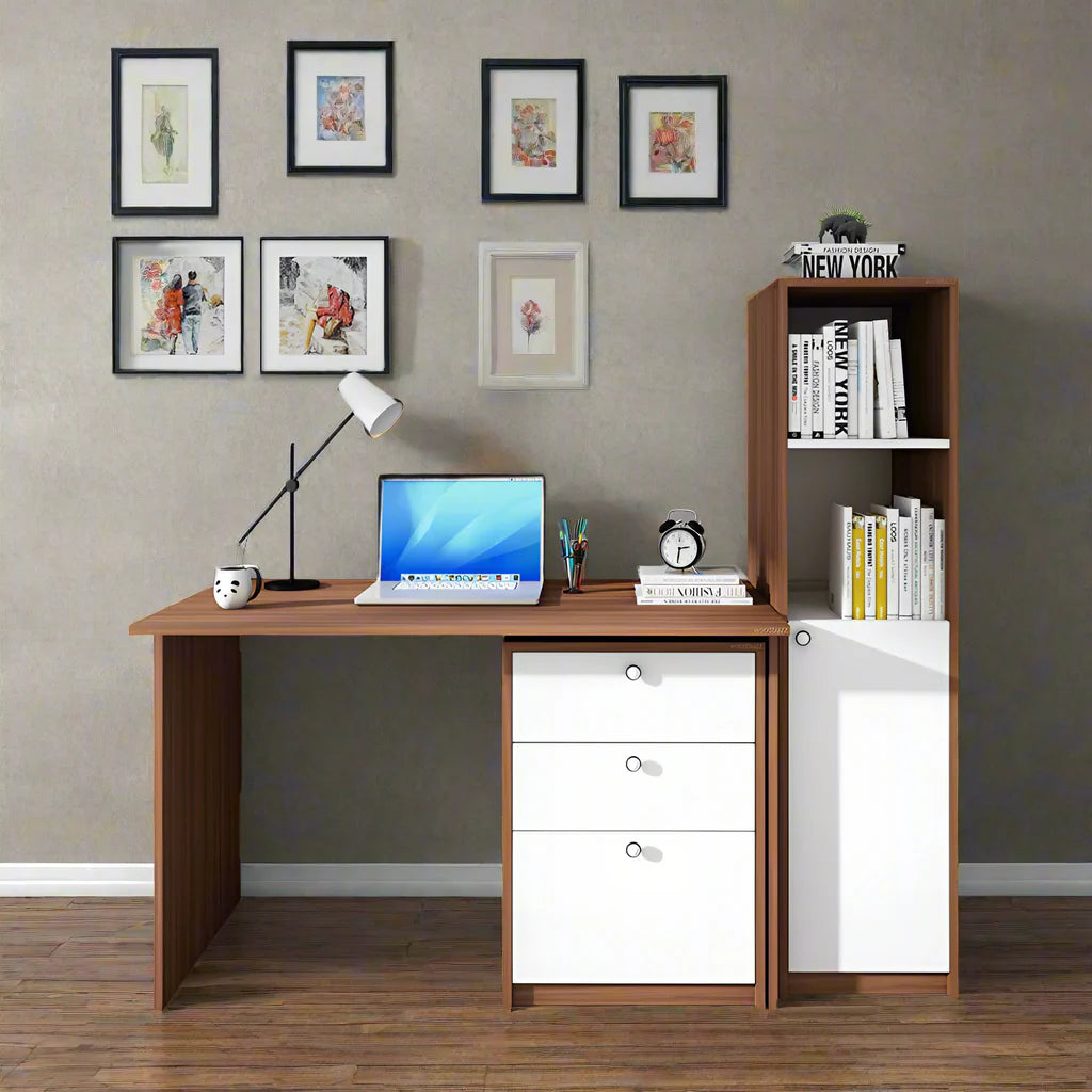 OmkarWood™ NovaSmart Study Desk with Bookshelf and Storage Drawers