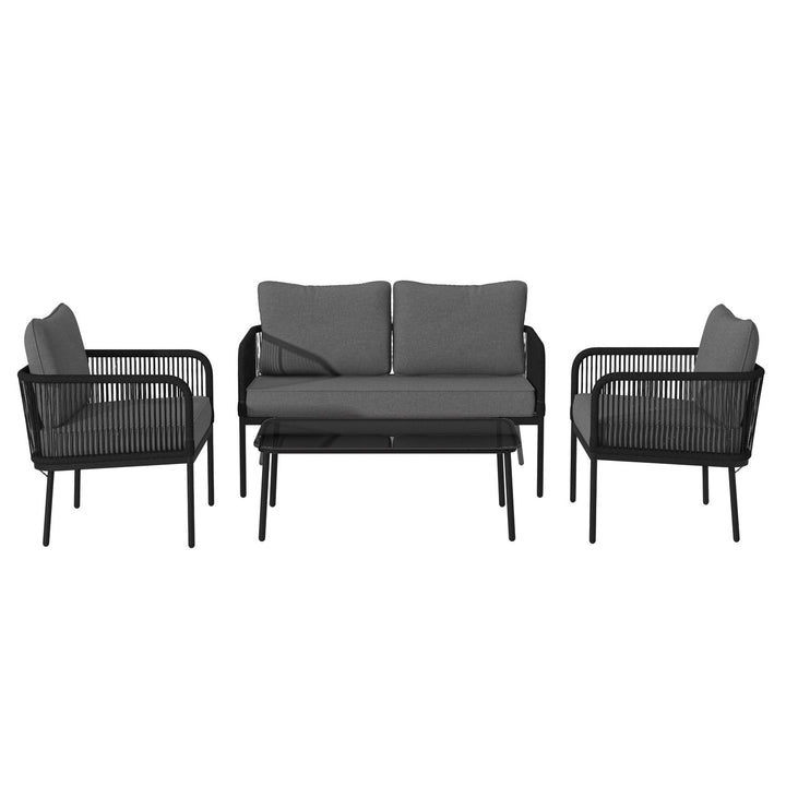 Fletcher Outdoor Garden Balcony Sofa Set 2 Seater, 2 Single seater and 1 Center Table Set Braid & Rope (Dark Grey)