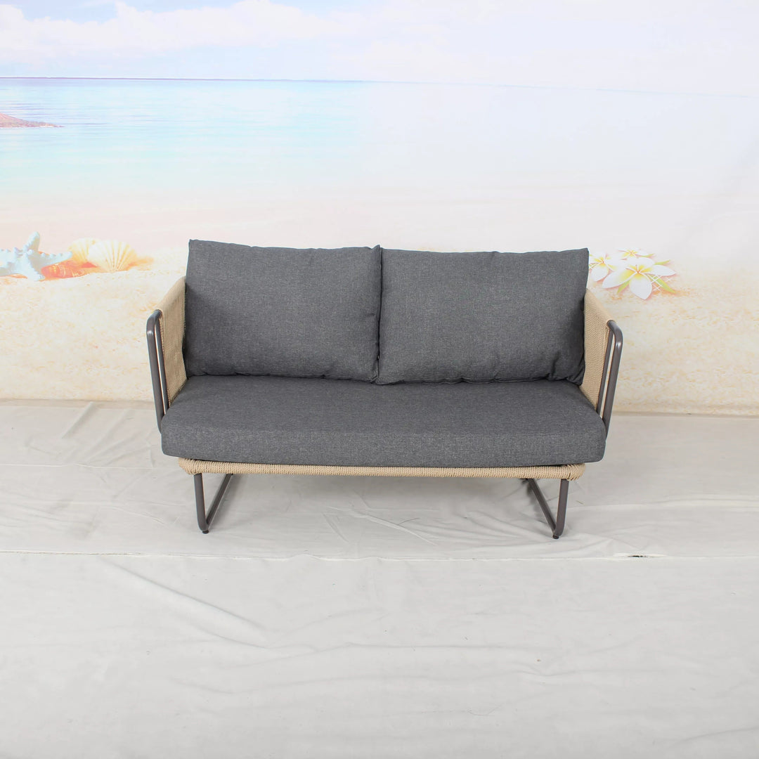 Belle Outdoor Garden Balcony Sofa Set 2 Seater , 2 Single Seater 1 Center Table Set (Dark Grey) Braided and Rope