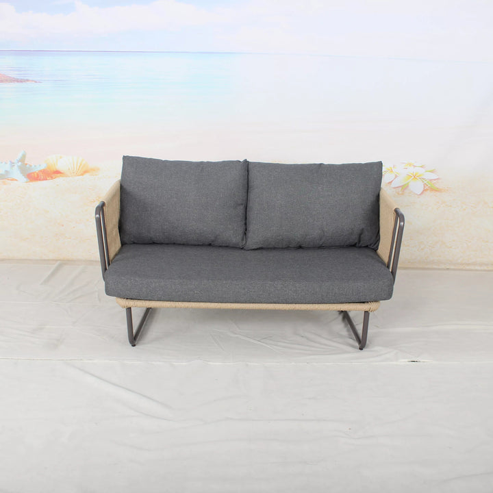 Belle Outdoor Garden Balcony Sofa Set 2 Seater , 2 Single Seater 1 Center Table Set (Dark Grey) Braided and Rope