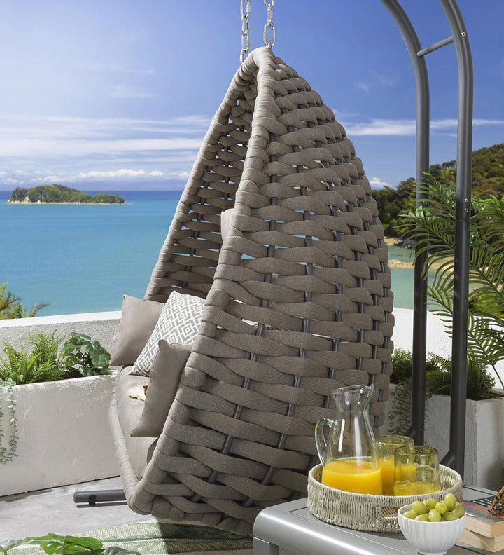 Afon Double Seater Hanging Swing With Stand For Balcony Garden Swing (Silk Grey) Braid & Rope - Swings
