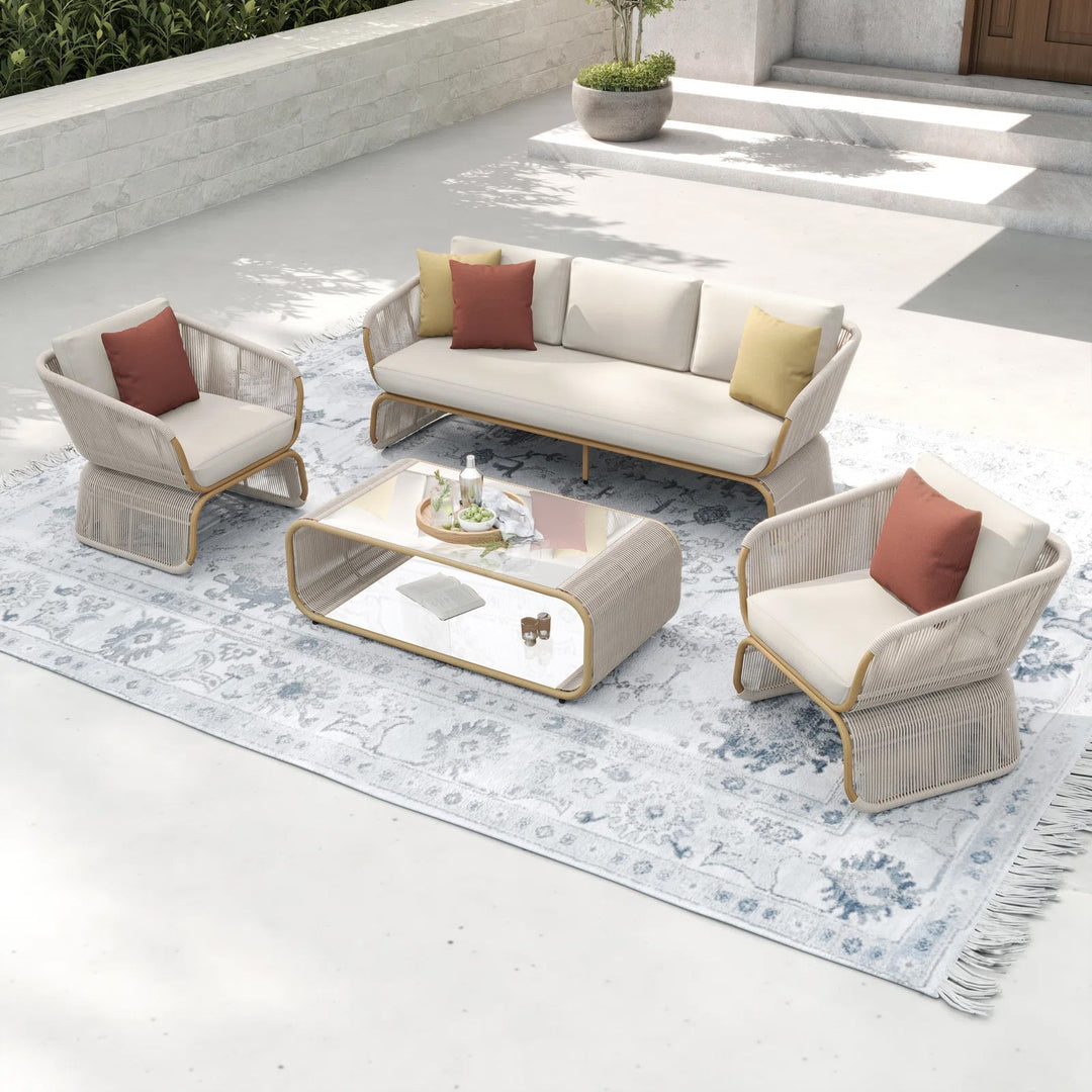 Emidio Outdoor Sofa Set 3 Seater, 2 Single seater and 1 Center Table Braided & Rope