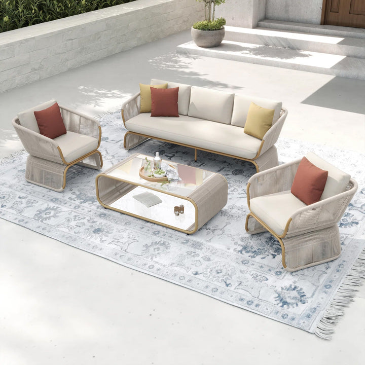 Emidio Outdoor Sofa Set 3 Seater, 2 Single seater and 1 Center Table Braided & Rope