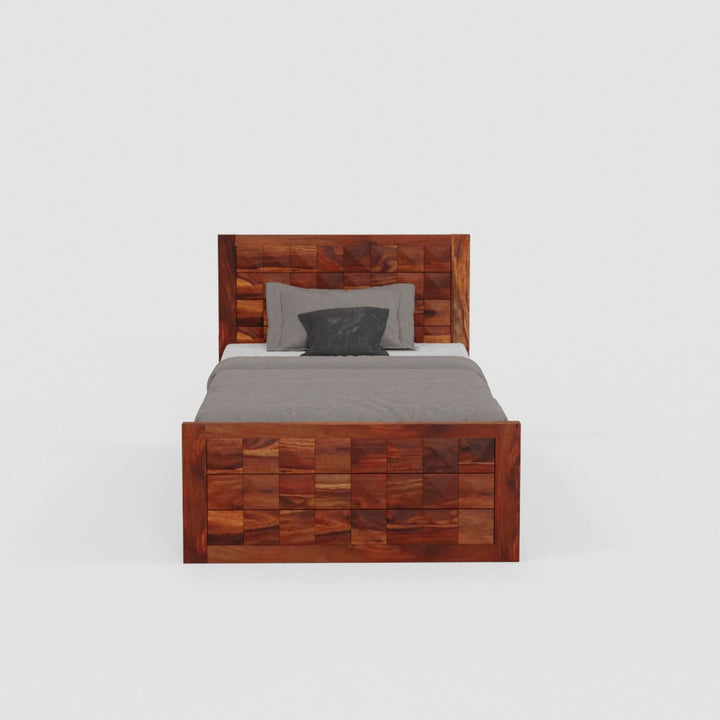 Felisa Solid Sheesham Wood Single Bed With One Drawer (Natural Finish)