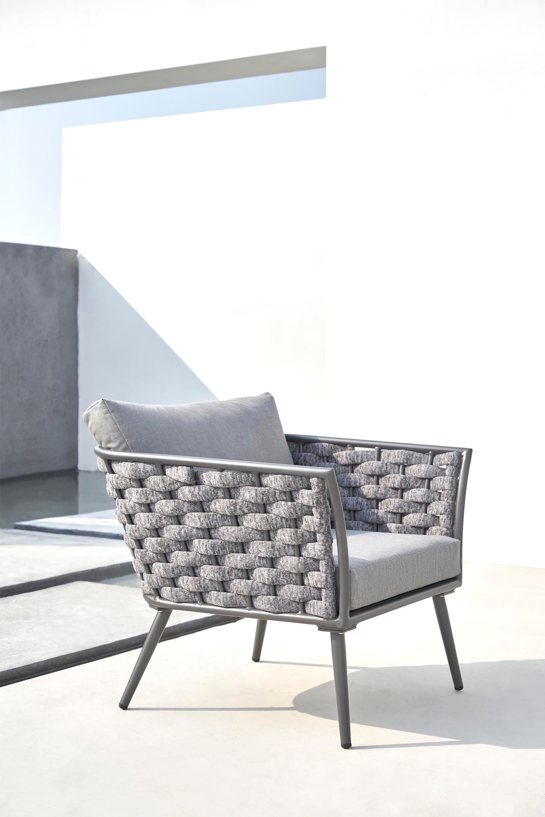 Klorix Outdoor Garden Balcony Sofa Set 3 Seater, 2 Single seater and 1 Center Table Set, Braid & Rope (Grey)