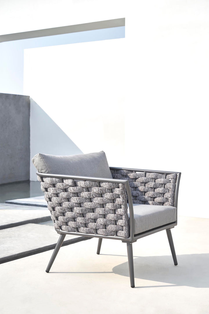 Klorix Outdoor Garden Balcony Sofa Set 3 Seater, 2 Single seater and 1 Center Table Set, Braid & Rope (Grey)