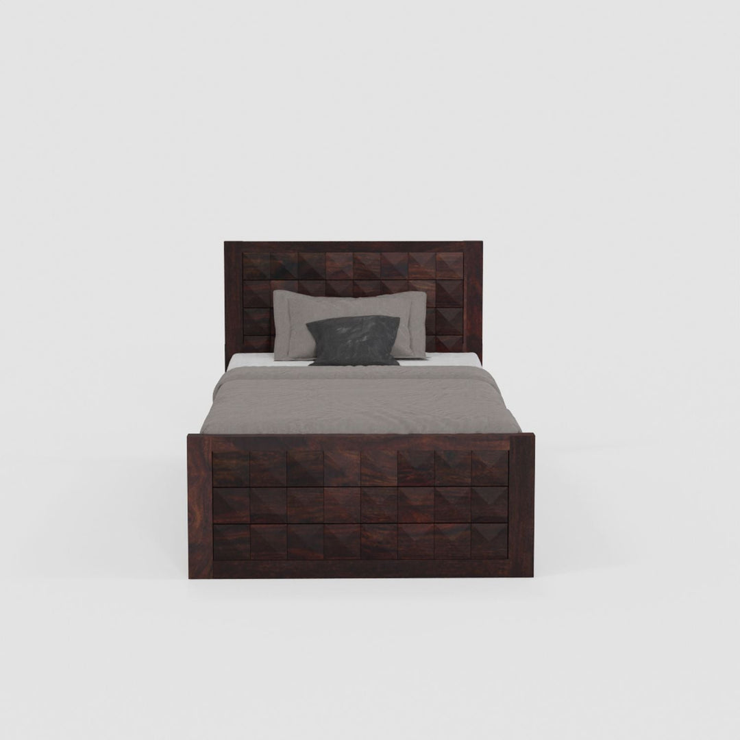 Damiana Solid Sheesham Wood Single Bed With One Drawer (Walnut Finish)