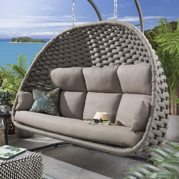 Lace Three Seater Hanging Swing With Stand For Balcony Garden Swing (Silk Grey) Braid & Rope - Swings