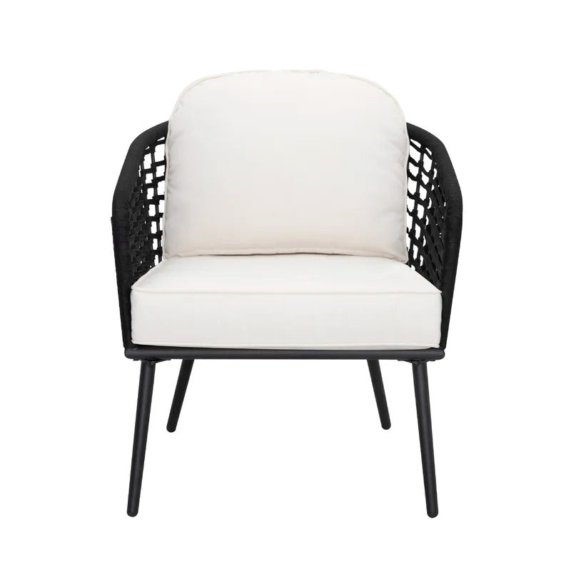 Spiff Outdoor Patio Seating Set 2 Chairs and 1 Table Set (Black + White) Braided & Rope