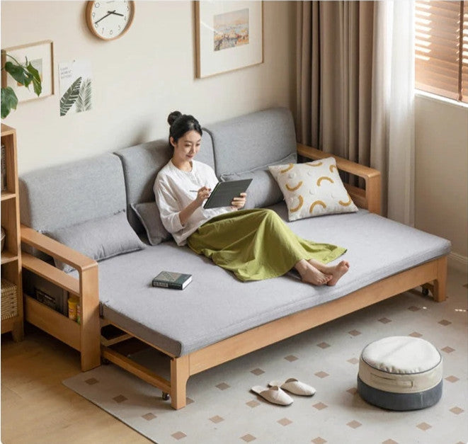 Japandi Beech Solid Wood Sleeper Sofa Bed SOFA BED