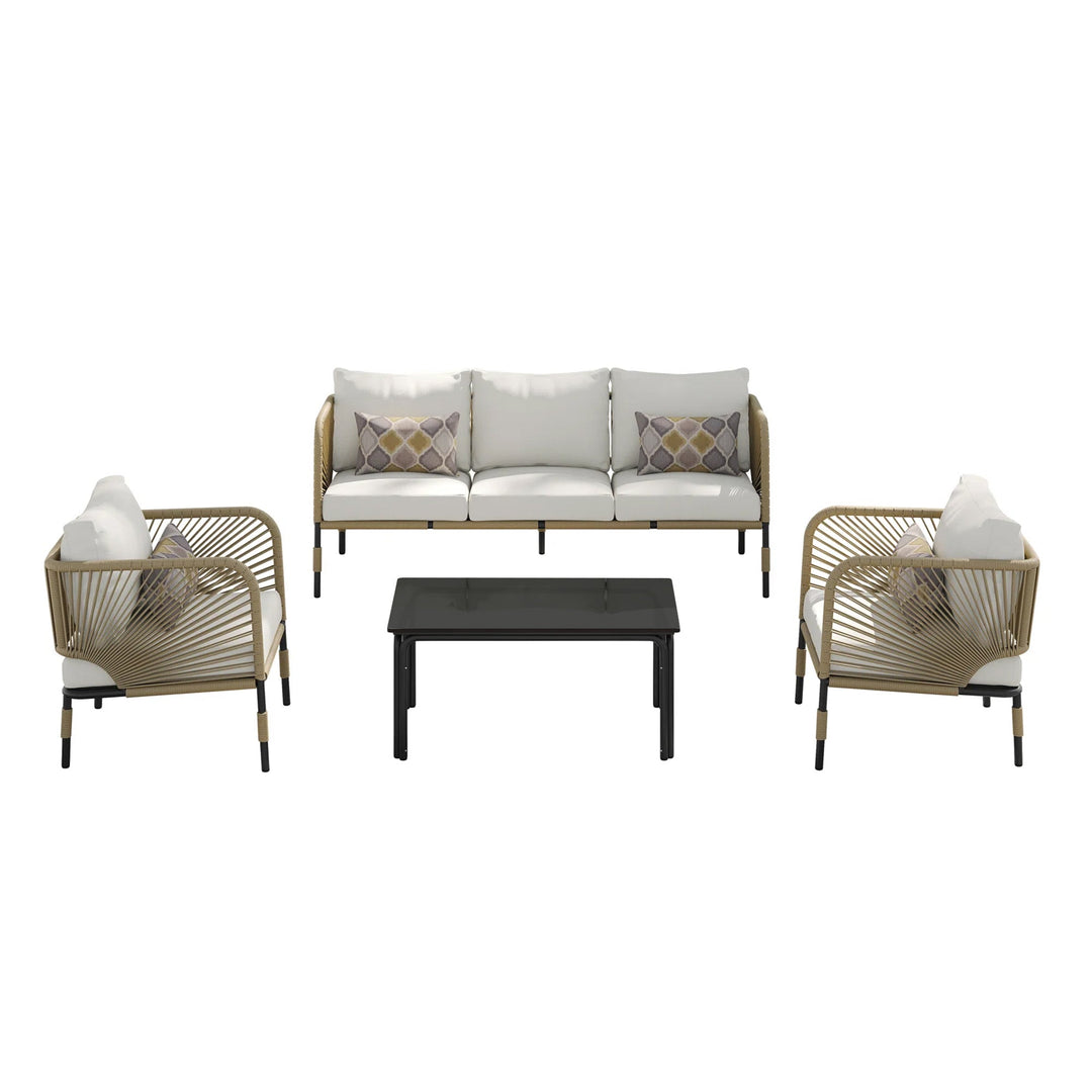 Kylie Outdoor Sofa Set 3 Seater , 2 Single seater and 1 Center Table Braided & Rope(Tan)