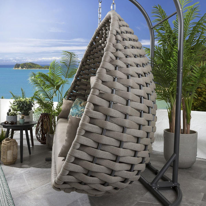 Lace Three Seater Hanging Swing With Stand For Balcony Garden Swing (Silk Grey) Braid & Rope - Swings