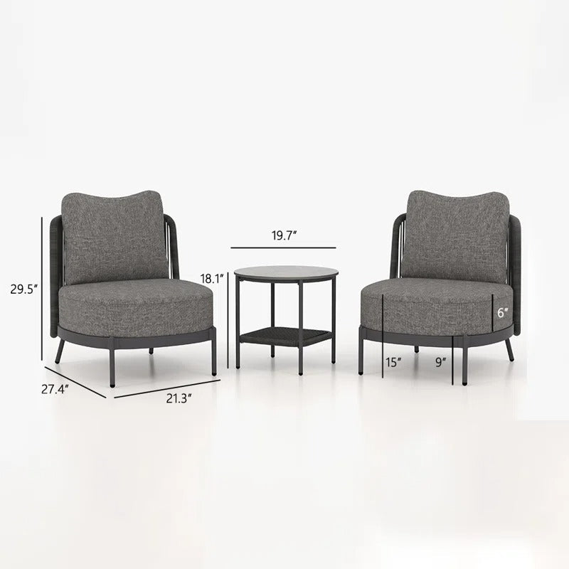 Sleak Outdoor Patio Seating Set 2 Chairs and 1 Table Set (Dark Grey)