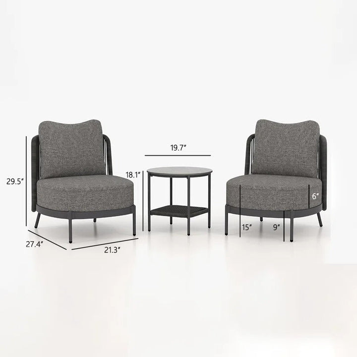 Sleak Outdoor Patio Seating Set 2 Chairs and 1 Table Set (Dark Grey)