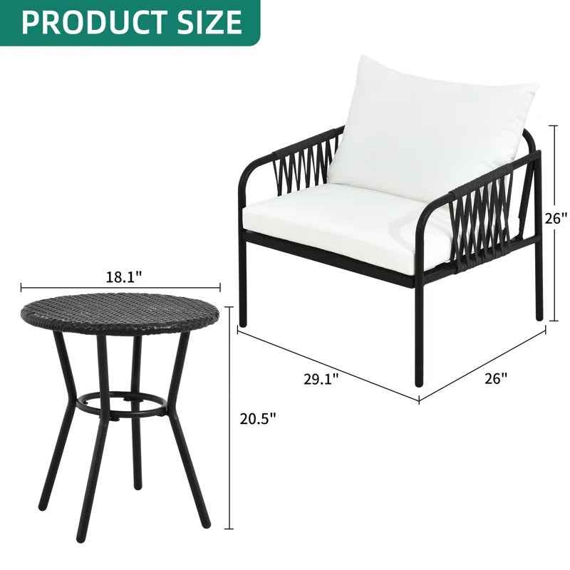 Rulos Outdoor Patio Seating Set 2 Chairs and 1 Table Set (Black)